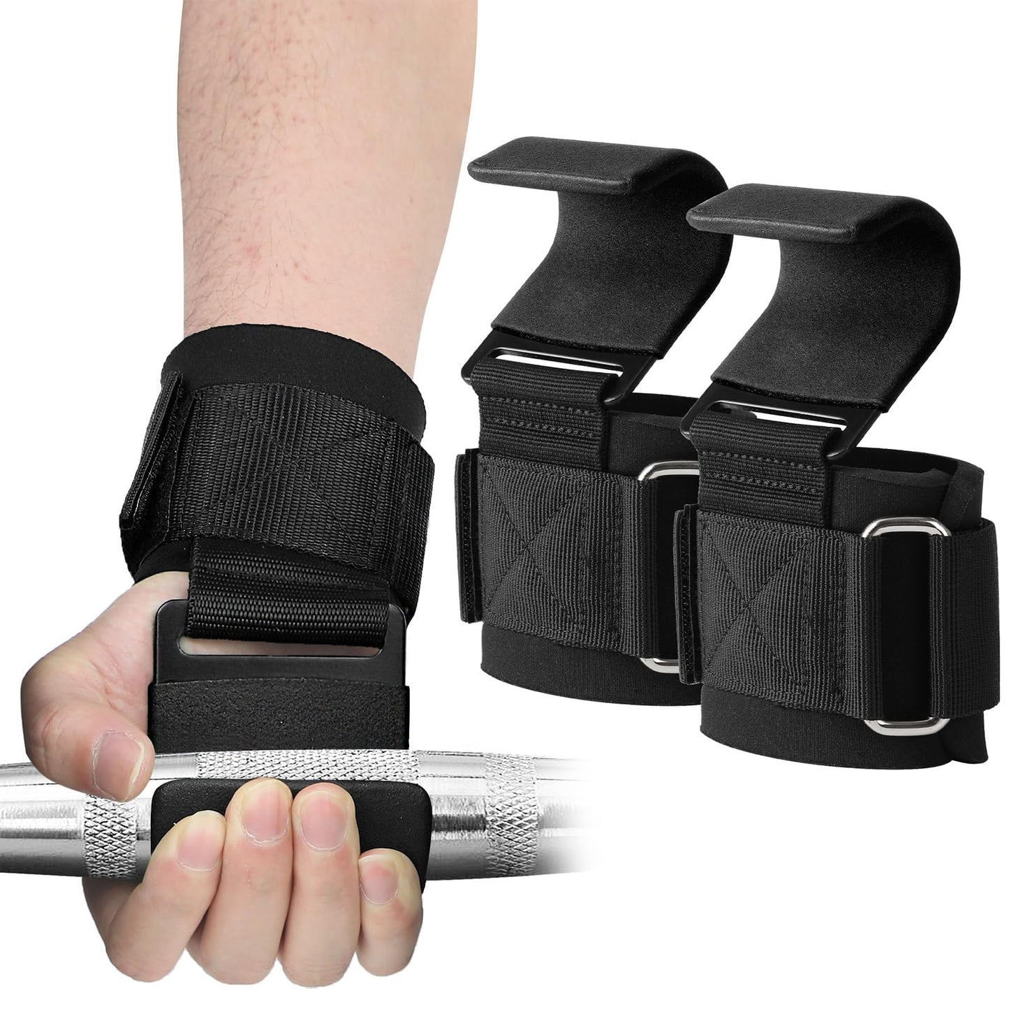 SPORTIC Weight Lifting Hooks (Pair) - Heavy Duty Lifting Wrist Straps, Hand Grip Support for Deadlifts, Pull Ups, Shrugs, Weightlifting Hooks Gym Gloves for Men and Women