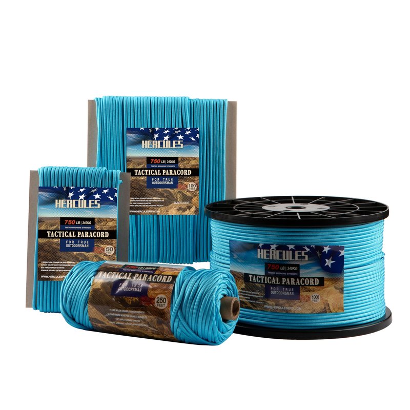 HERCULES 750lb Paracord 4mm 11 Strands Tactical Parachute Cord, 50' 100' 250' 1000' Utility Rope for Camping, Survival, Outdoor Gear (Sky Blue, 50FT)
