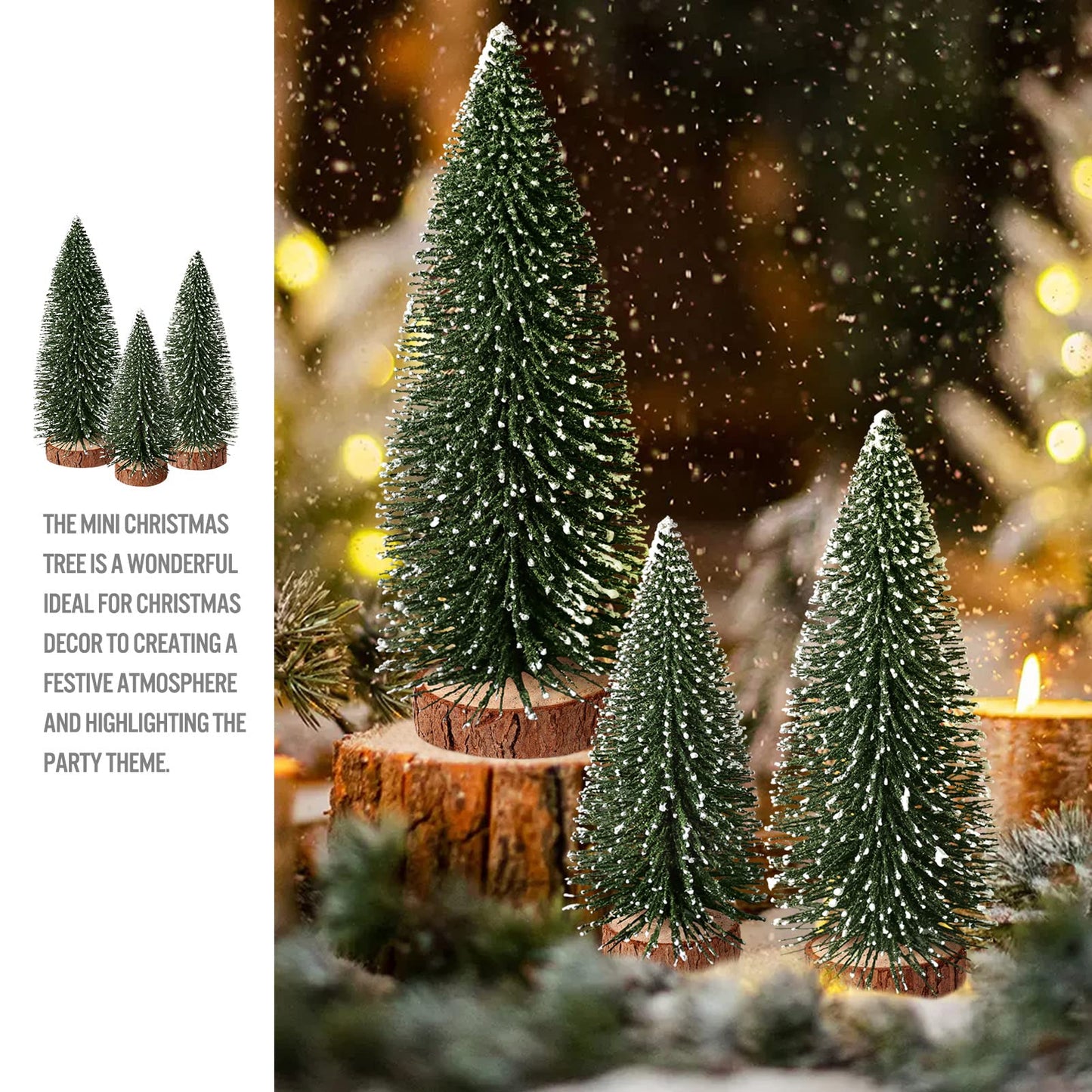 9Pcs Mini Christmas Trees Christmas Decor Artificial Christmas Decorations with 4 Sizes, Christmas Tree Bottle Brush Trees Christmas Table Decorations (Green Silver Black)