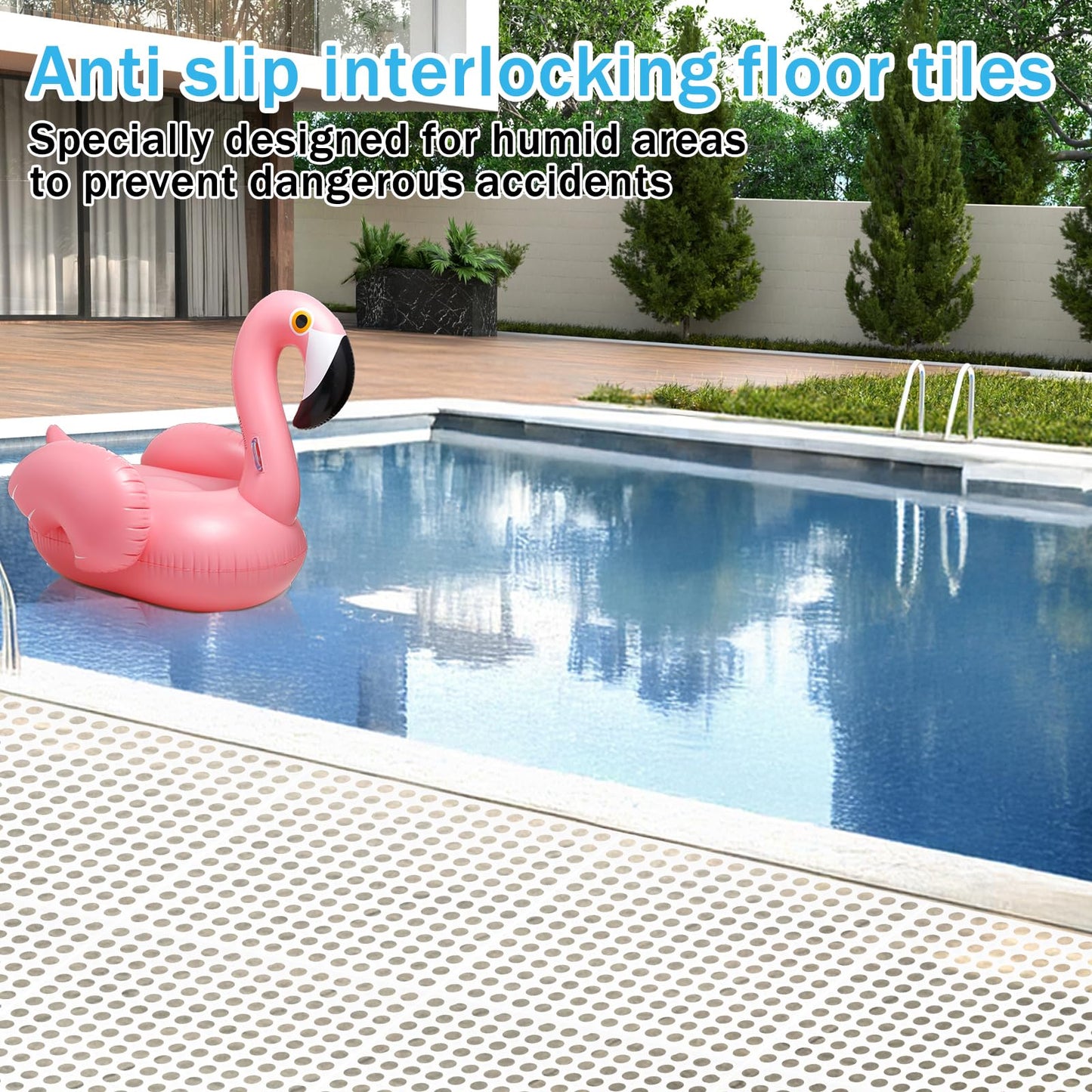 30 Pack 11.8” x 11.8” Interlocking Floor Tiles Bulk White Drainage Pool Flooring Mats Swimming Pool Non Slip Splicing Waterproof Splash Matting Mesh Doormat Modular Interlocking Water Drain 3x10 ft