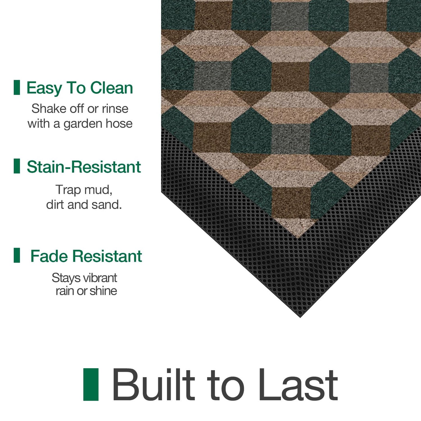 LUMI 17x30 Geometric Indoor Door Mat, Low-Profile Non-Slip Stain Resistant