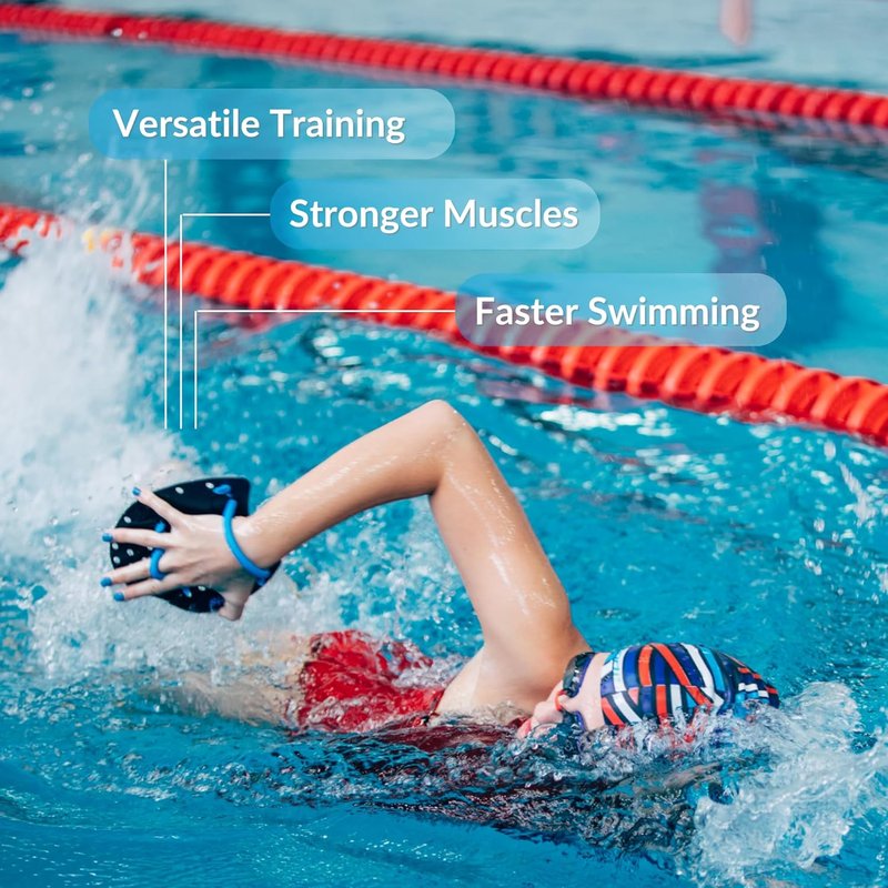 Power Swim Paddles for Lap Swimming - Adjustable Straps for Adults & Kids | Swimming Gear