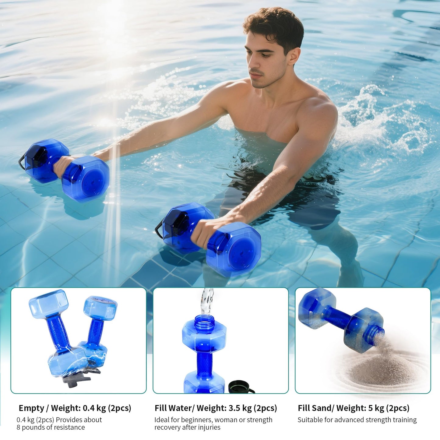YOTAN Water Dumbbells Set, 2 PCS Water Weights for Pool Exercise, Pool Weights for Water Exercise Resistance, Aquatic Exercise Equipment for Aqua Therapy, Pool Fitness, Weight Loss