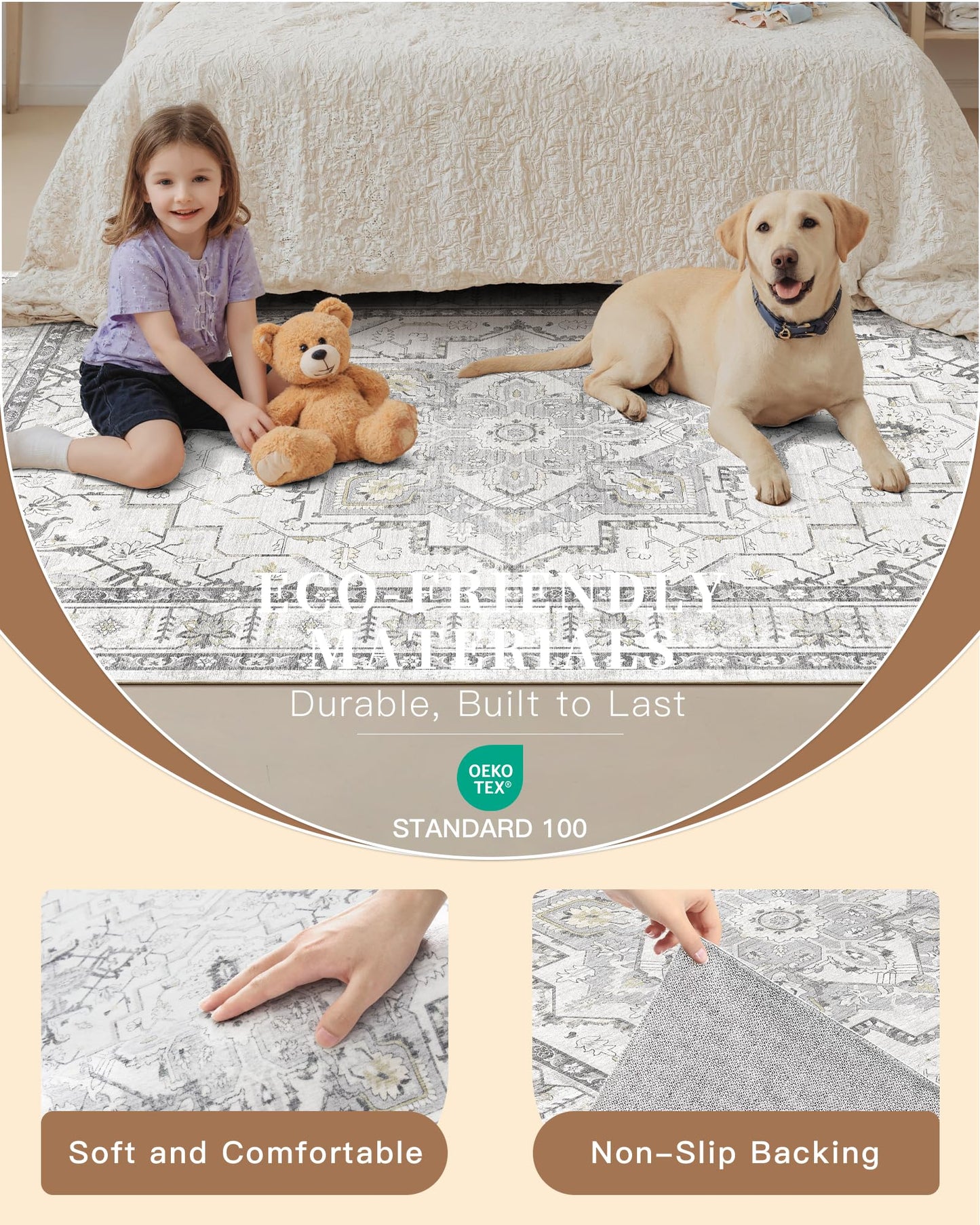 Madane Runner Rug 2x8, Washable Hallway Runner Rugs, Non-Slip Low-Pile Soft Kitchen Rug Runner Laundry Room Rug, Vintage Throw Entry Foyer Mat for Entrance Living Room (Grey, 2 x 8)