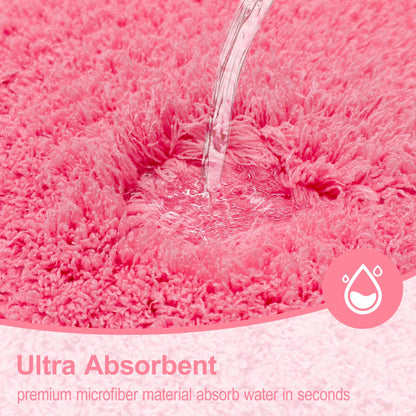 MondayRug Bathroom Rugs Non Slip 24"x16", Absorbent Bath Mats Quick Dry, Shaggy Microfiber Bath Rugs, Extra Soft Plush, Machine Washable Bath Mats for Bathroom Floor, Tub and Shower, Pink