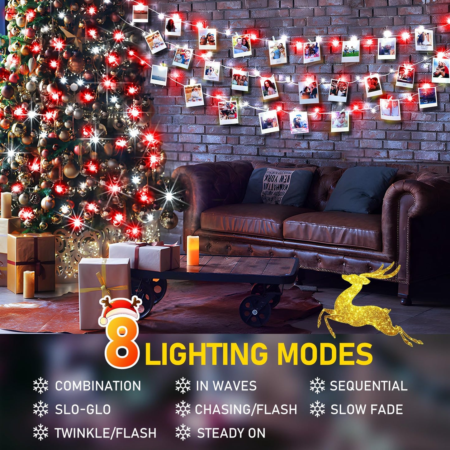KNONEW 197FT 500 LED Christmas Lights Outdoor String Lights 8 Modes & Memory Fairy Light Plug in Waterproof LED String Lights for Xmas Yard Tree Wedding Party Holiday Decorations (Red and White)