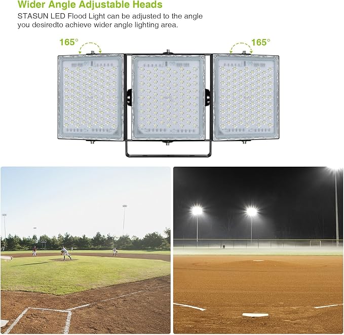 STASUN Flying Series Pro - LED Flood Light Outdoor, 450W 45,000 lumens Stadium Arena Lighting, IP66 Waterproof Exterior Commercial Floodlight, 6000K, 3 Adjustable Heads for Yards, Streets