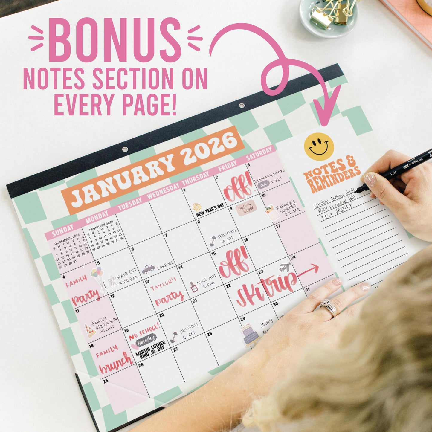 Hadley Designs Large Teacher Desk Calendar 2026-2027 - Desktop Calendar 2026, 18-Month Desk Calendars for Home, Office & Classroom, Cute Classroom Must Haves, Teacher Appreciation Gifts