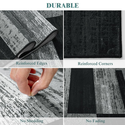 LIANLAM 8x10 Washable Area Rugs for Living Room and Bedroom, Vintage Checkered Pattern Non-Slip Carpet, Stain Resistant Low Pile Soft Rug for Dining Room,Office,Nursery,Kids Room(8x10,Gray)