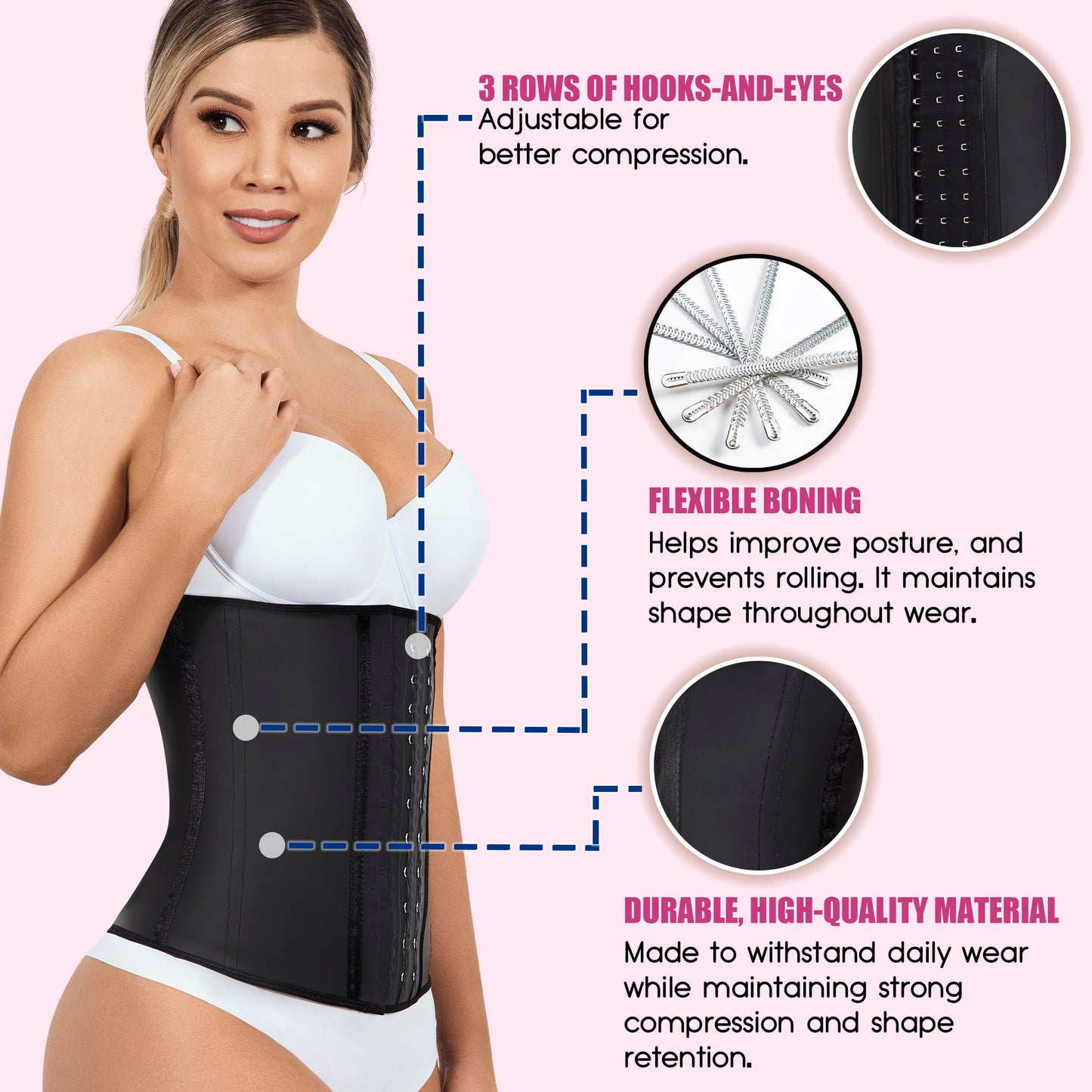 LadySlim by NuvoFit AUTHENTIC COLOMBIAN Premium Waist Trainer Cincher for Women LATEX Body Shaper Fajas Colombianas Reductoras Cinturilla Para Mujer Black M