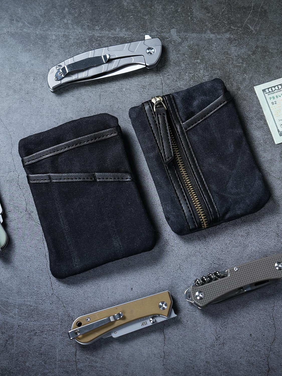 Sayram SP6 EDC Pouch, Waxed Canvas Compact Pocket Organizer, EDC Pocket Pouch for Men, Zippered Pocket Pouch, Mini EDC Organizer for Everyday Carry, Multitool Organizer Pouch (Oil Wax Black)