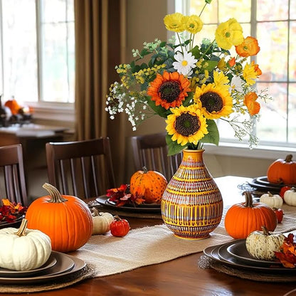 Fall Artificial Sunflowers Bouquet 20" Fake Flower for Thanksgiving with Faux Silk Sunflower for Wedding Centerpieces Home Decor Party Table Floral Arrangements Indoor Outdoor Autumn Decorations