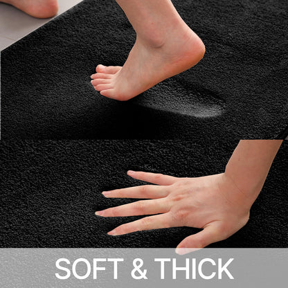 HOMEIDEAS Upgraded Bathroom Rugs Set 3 Piece, Ultra Soft Memory Foam Bath Mats, Super Absorbent Non Slip Washable U-Shaped Toilet Bath Rug (Black, 17"x24"+20"x32"+U-Shaped 20"x24")