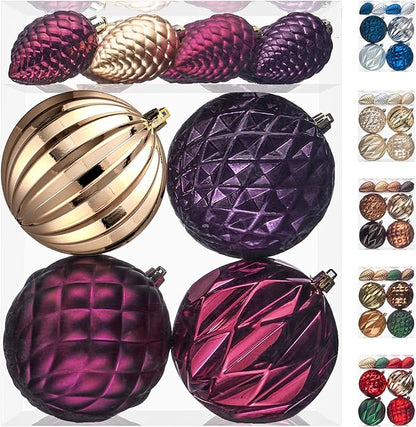 JORNOY Jewel Tone Christmas Tree Ornaments, 4inch/100mm Shatterproof Ornaments for Christmas Tree Set - Large Plastic Decorative Hangings Ball Ornaments for Xmas Tree Decorations, 12ct (Jewel Tone)