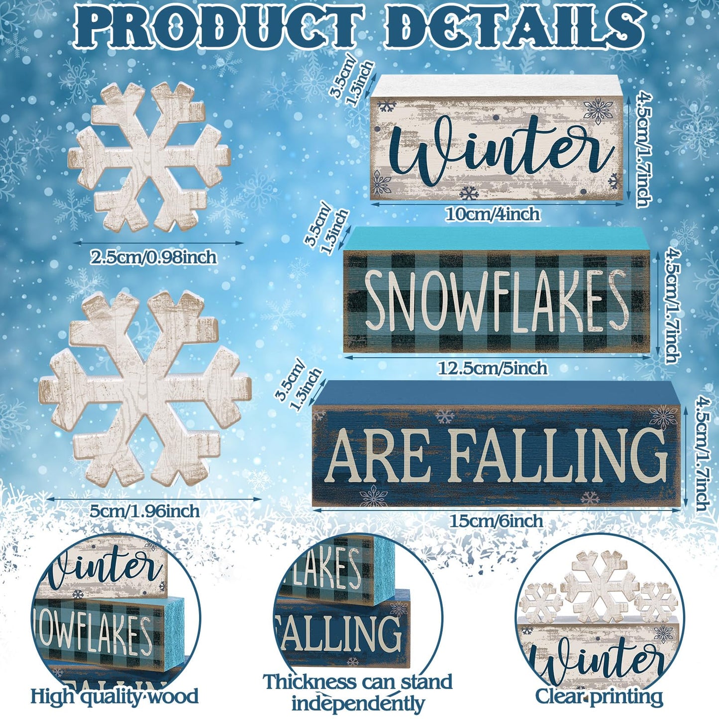Yuntau 6 Pcs Winter Snowflakes Table Decorations Christmas Snowflake Centerpieces for Tables Winter Tiered Tray Decor Rustic Wood Snow Sign Farmhouse for Wonderland Party Kitchen Shelf Home
