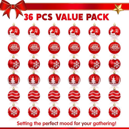 Joiedomi 36 Pcs Red Christmas Ball Ornaments Set, 2.3" Christmas Painting & Glittering Tree Hanging Decoration, Xmas Shatterproof Indoor Decoration for Tree Wreath Holidays Party Supplies