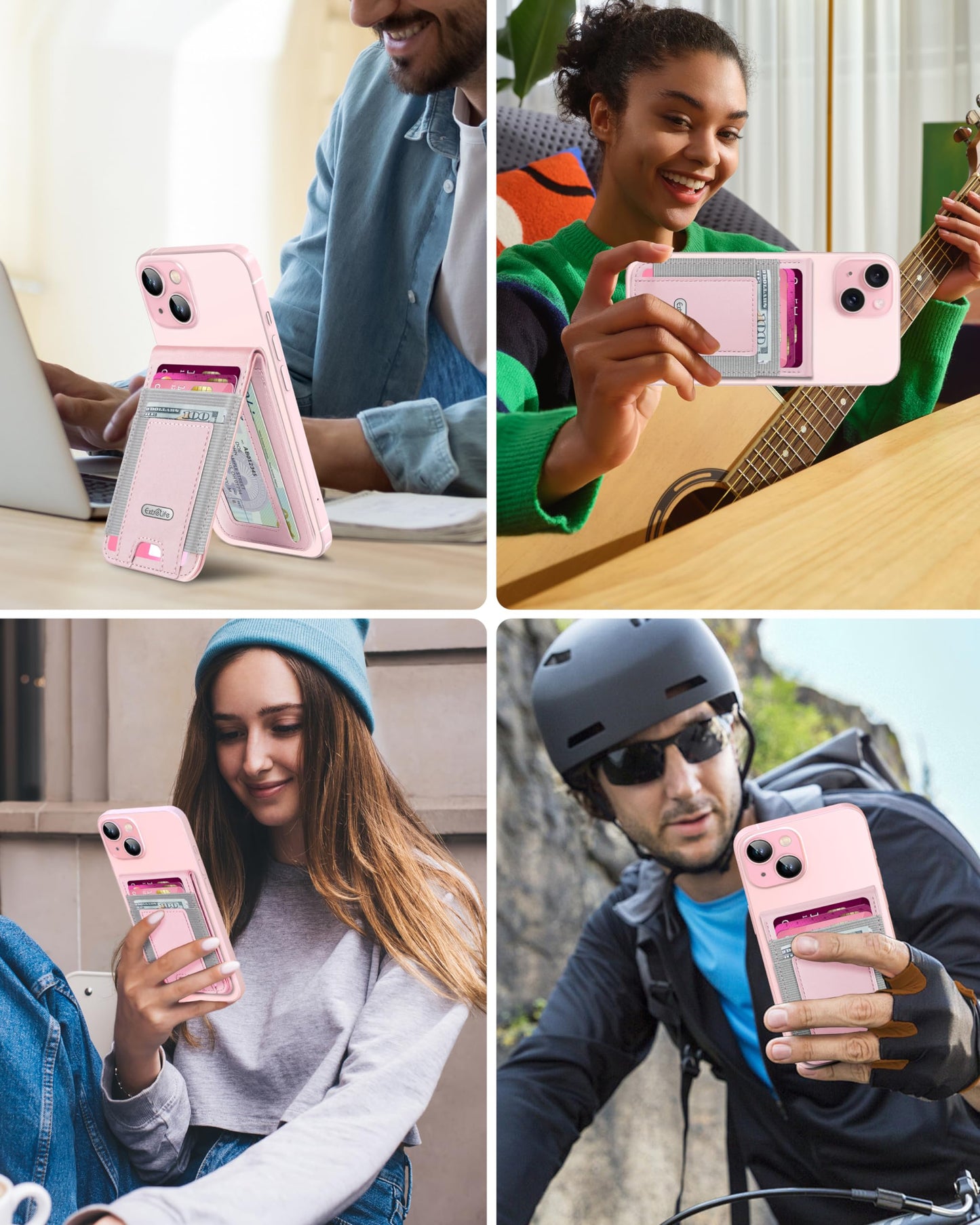 For Magsafe Wallet Stand, Strongest Magnetic Wallet for iPhone 17/16/15/14/13/12 Series, Adjustable Stand, ID Window, 4 Card Slots, 10 Cards Holder, Vegan Leather, RFID Blocking, Pink