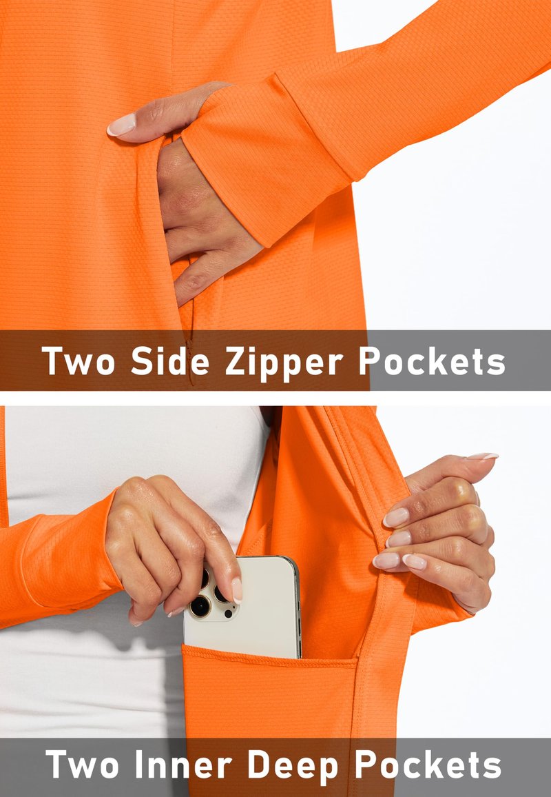 MAGCOMSEN Women's Long Sleeve Jackets Full Zip Lightweight UV Protection Hiking Shirts Athletic Jacket with Pockets Orange XL