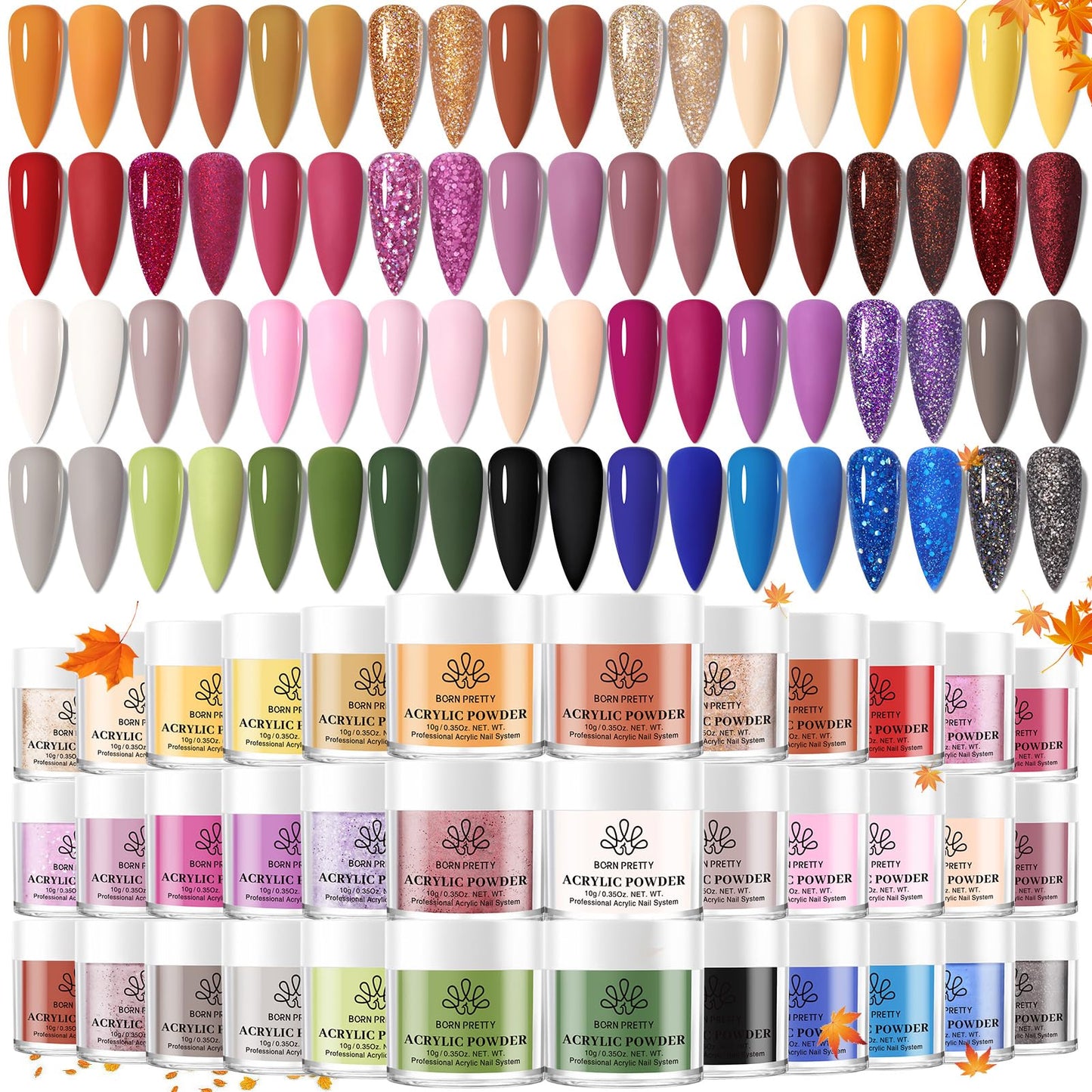 BORN PRETTY Acrylic Nail Kit - Acrylic Powder (Clear, White, Pink) & Liquid Set with Nail Forms, Brush Pen, File & Glass Container - Beginner Friendly