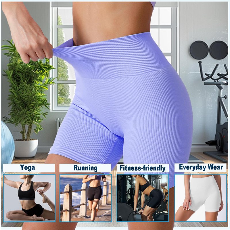 WXUP HOPS Women Athletic Shorts-High Waisted Butt Lifting Workout Pants-Seamless Scrunch Biker Shorts for Gym,Yoga,and Running(VioletBlue L)