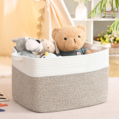 Degeyoyo Large Blanket Basket, 60L Storage Baskets for Organizing, Woven Laundry Basket for Blankets, Cotton rope Blanket Storage for Living Room, Nursery Room, 19.7" L x 15.74" W x 11.8" H, Brown