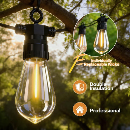 BYIZO 50FT Outdoor String Lights with Remote, 20 Dimmable Shatterproof LED Bulbs, Waterproof Patio & Backyard Lights for Pergola, Deck, Garden, Bistro, Commercial Grade Hanging Lights