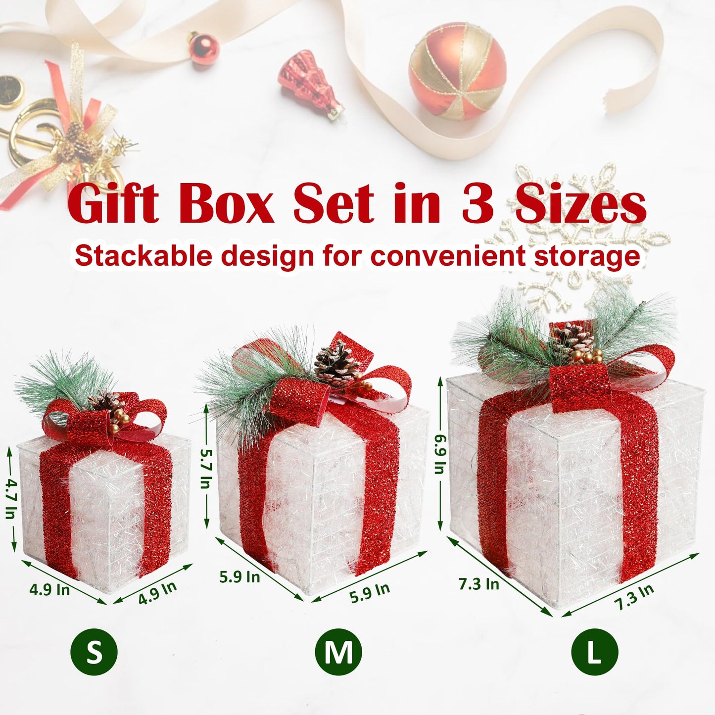 Teoytm Set of 3 Christmas Lighted Gift Boxes Decorations, Lighted Present Box for Christmas Under Tree Indoor Decoration