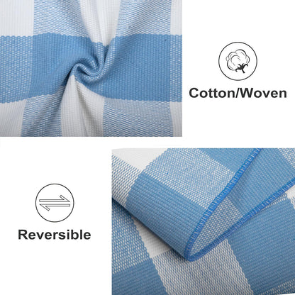 Buffalo Plaid Rug 3'x 5' Light Blue and White Checkered Porch Rug Cotton Woven Washable Layering Door Mat for Welcome Door Mat Porch Entryway Bedroom Living Room