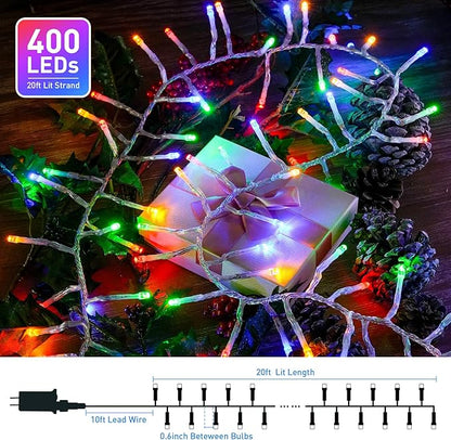 JMEXSUSS 400 LED Multicolor Cluster Lights Plug in, 20ft Christmas String Lights Outdoor Waterproof with Remote, 8 Modes Colorful Cluster Lights for Christmas Tree Wreath