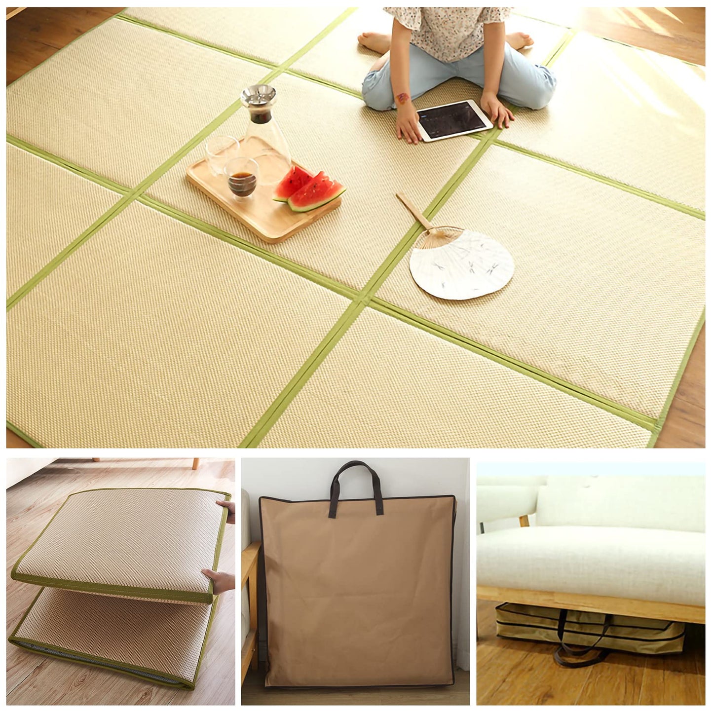 Eanpet Japanese Tatami Mat Foldable Floor Mats Non-Slip Futon Mattress Sleeping Mat Summer Yoga Mat Indoor Outdoor Runner Rug Area Rug for Bedroom Living Room,Grey