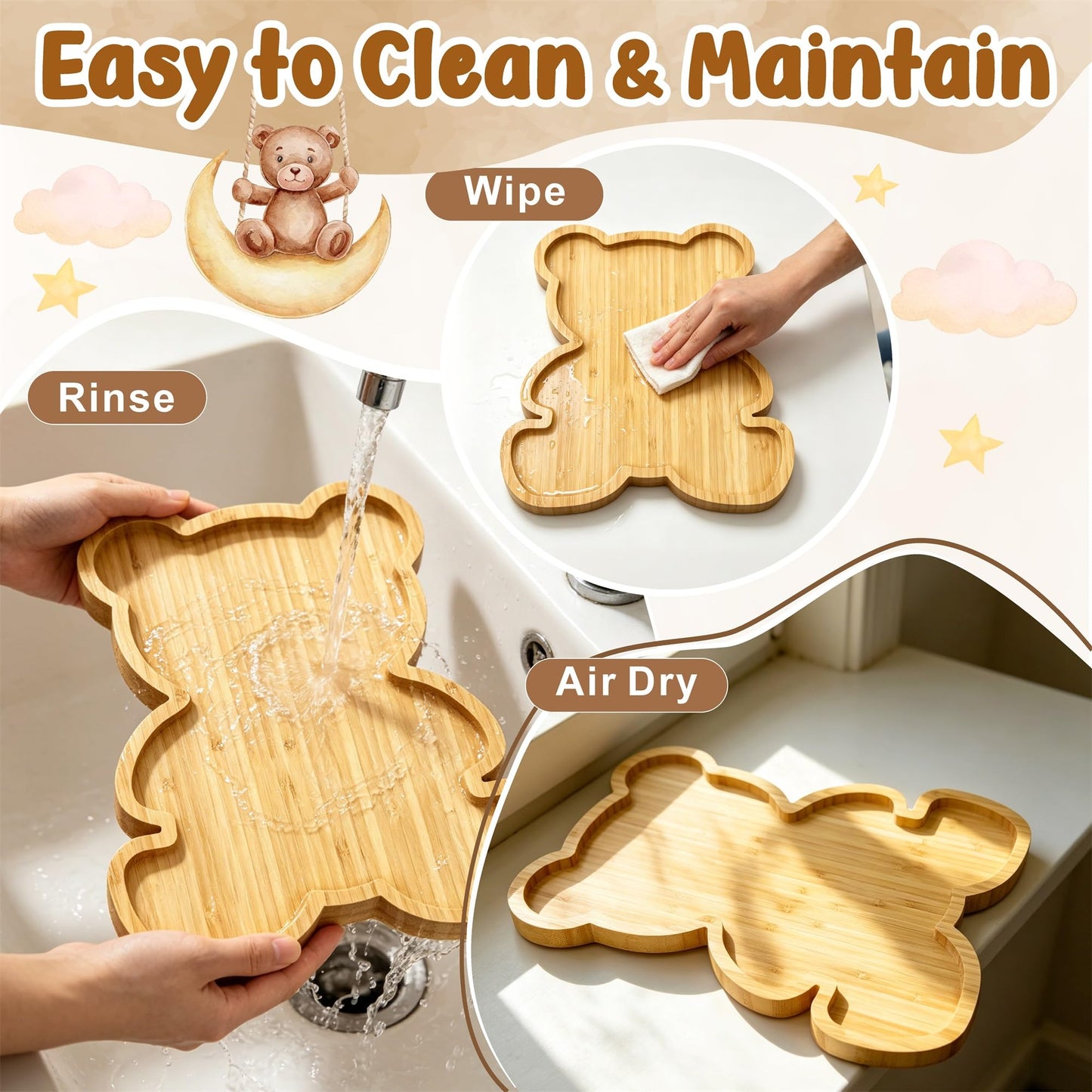 2pc Charcuterie Boards Platters Bear Baby Shower Food Trays Wooden Bear Party Decorations Gender Reveal Food Display Snack Tray Kids Birthday Party Plates Fillable Serving Board for Fruit Cheese