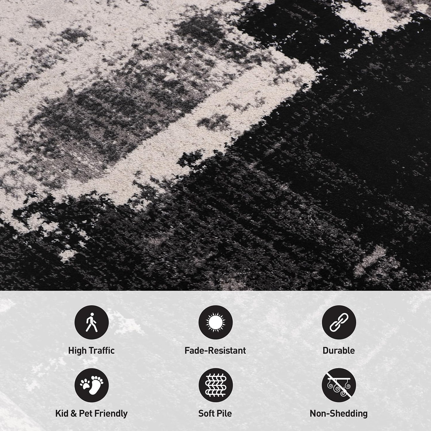Rugshop Modern Abstract Design Non Shedding Soft Ideal for Living Room,Bedroom,Kitchen Area Rug 5' x 7' Black
