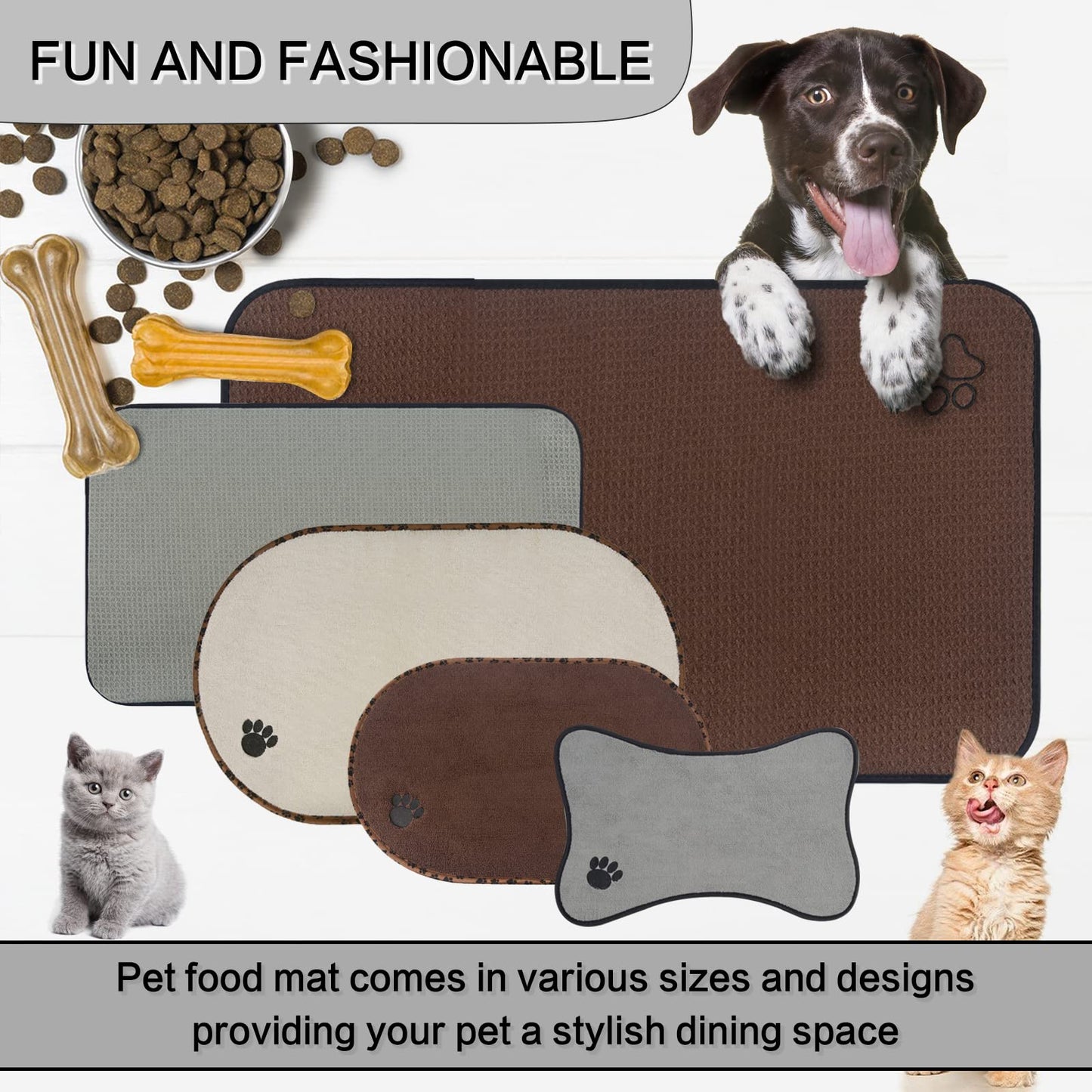 SINLAND Microfiber Pet Bowl Mat Dog Cats Feeding Mats for Food and Water Dish Drying Mat with Anti-Skid Backing 14.2Inch x 24Inch Grey