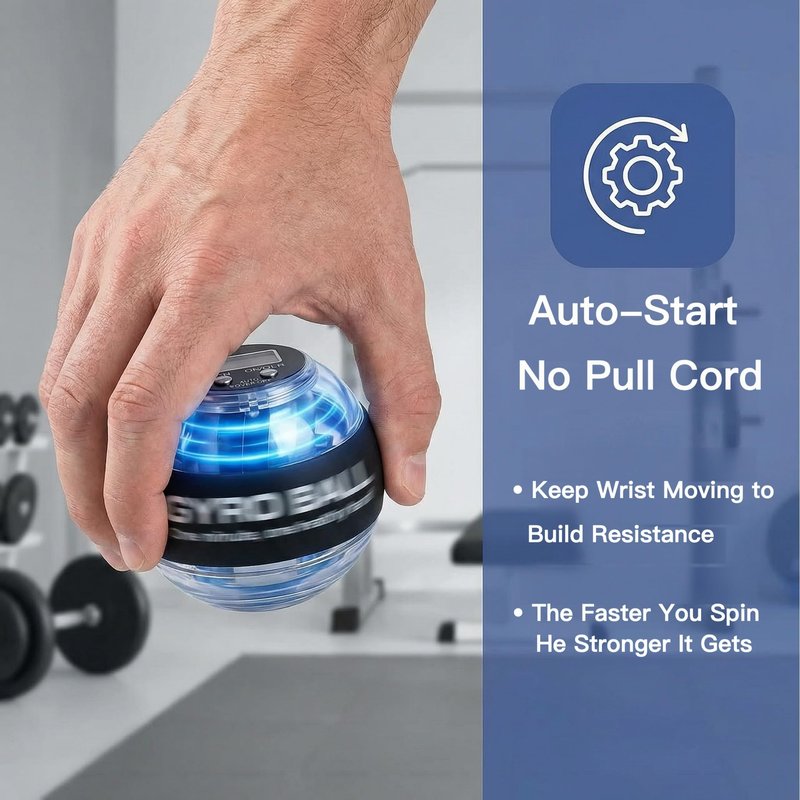 Torque ball,2026 Upgraded Wrist Ball Exerciser,Auto-Start Gyroscopic Forearm Exerciser,Hand Strengthening,Resistance, Blue lights,No Lanyard Included (Metal version)