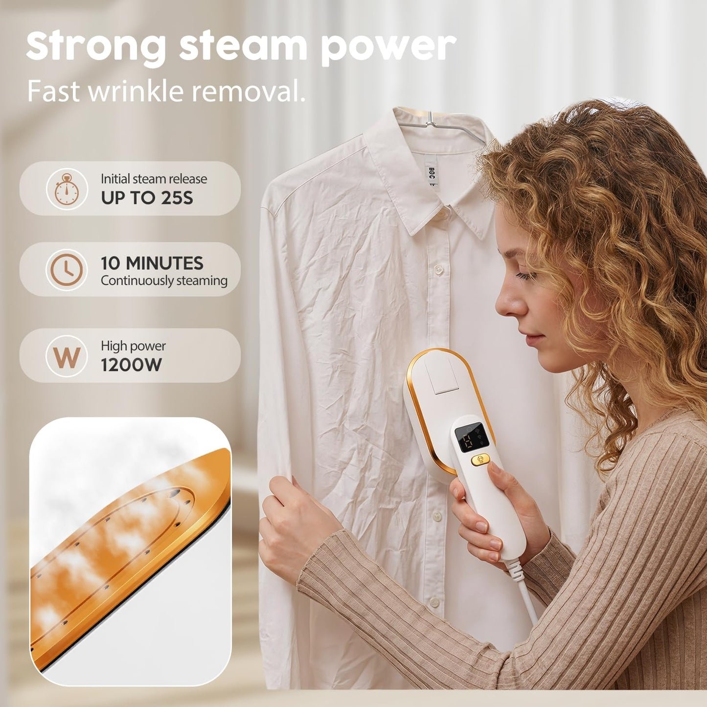 Droyek Portable Travel Steamer for Clothes, 1200W Powerful 2 In 1 Steamer & Iron,10s Fast Heat,4 Modes with LED Display, 150ml Water Tank Powerful Wrinkle Remover for Home,Office, Travel