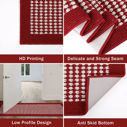 Ileading Christmas Kitchen Mat Sets 3 Piece Red Kitchen Floor Rugs with Non Slip Rubber Backing Machine Washable Runner Rugs for Winter Holiday Decor Laundry Hallway Doormat Valentine's Day