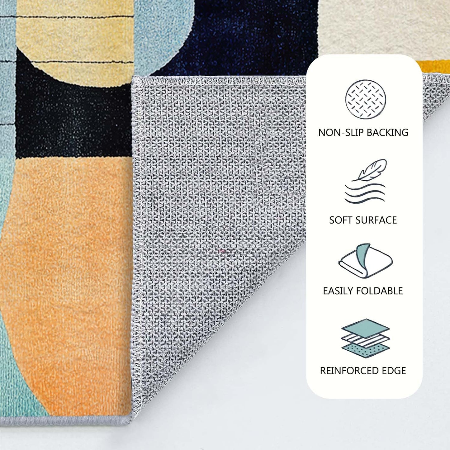5x7 Colorful Area Rug Modern Abstract Orange Yellow Pink Blue White Beige Black Bedroom Rug Low Pile Thin Large Carpet Living Room Non Slip Dining Room Stain Resistant Office Washable Machine