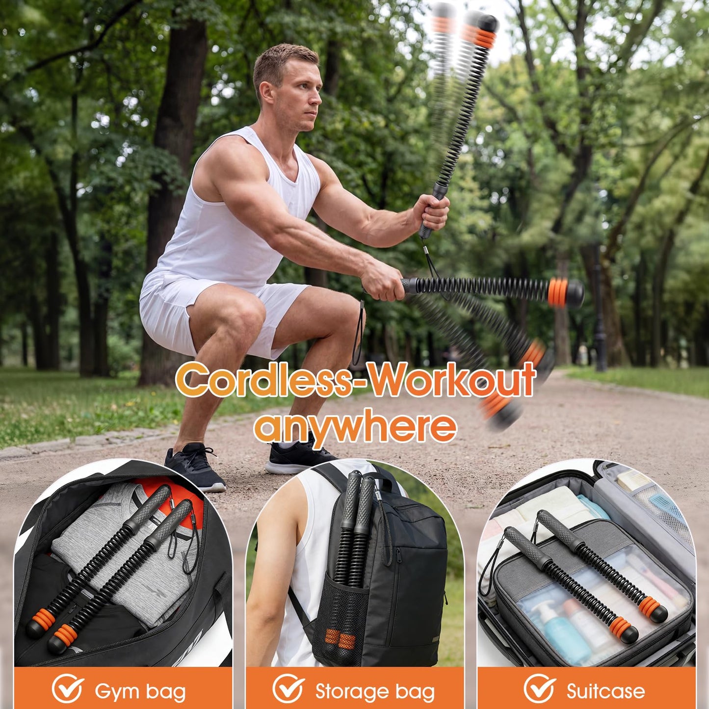 Ropeless Battle Ropes with 3 Adjustable Resistance Rings, Weighted Cordless Battle Rope for Home Gym, Portable Workout Equipment for HIIT, Cardio, Muscle Training & Fat Burning for Men Women (Black)