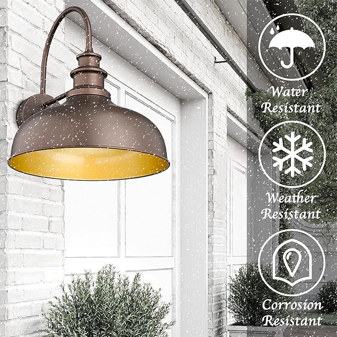 Bestshared 16" Large Gooseneck Barn Light Farmhouse Wall Outdoor Sconce Exterior Wall Mount Lighting Fixture Outside Patio Light for Porch Entryway Garage(ORB,16"-1PACK)