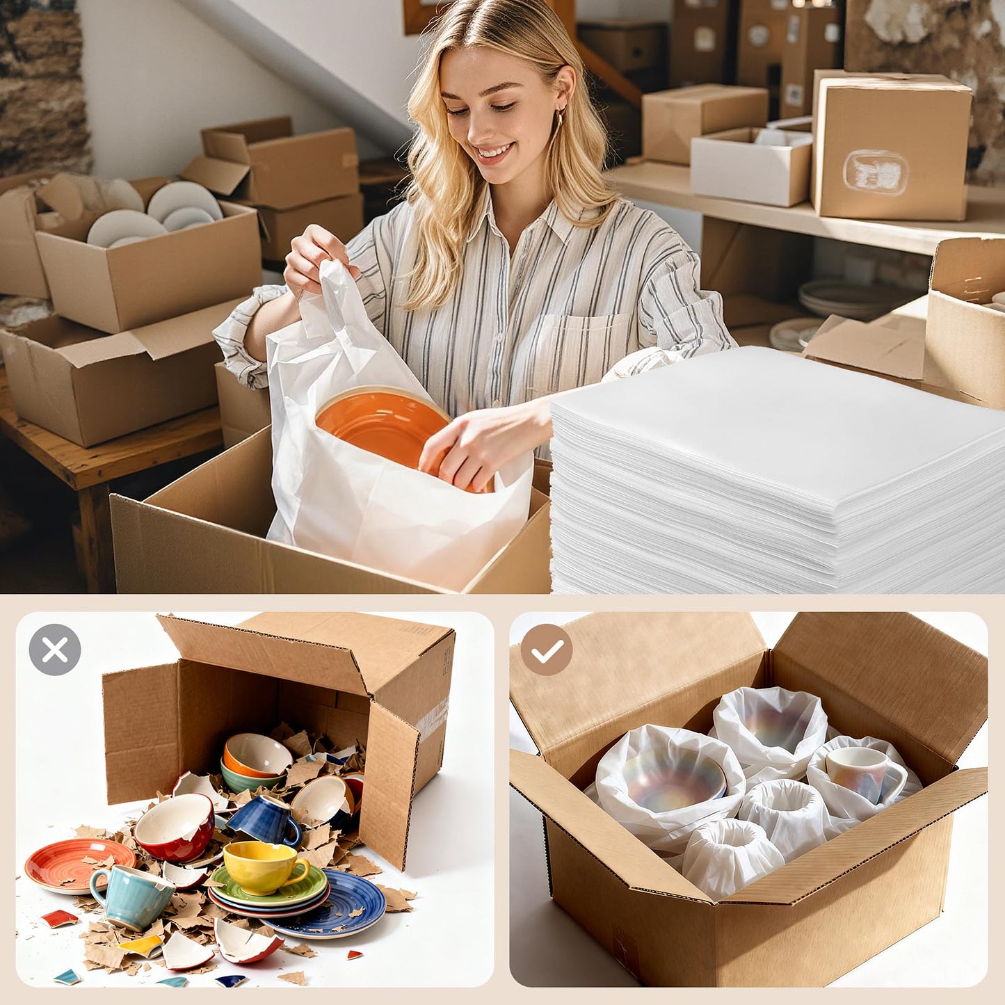 200 Pack Small Foam Pouches for Packing, 6x8 Inch Cushion Foam Pouch for Shipping, Moving and Storage, Dish Packing Supplies Protecting Small Electronics, Glass Cups, Dishes and Other Small Items