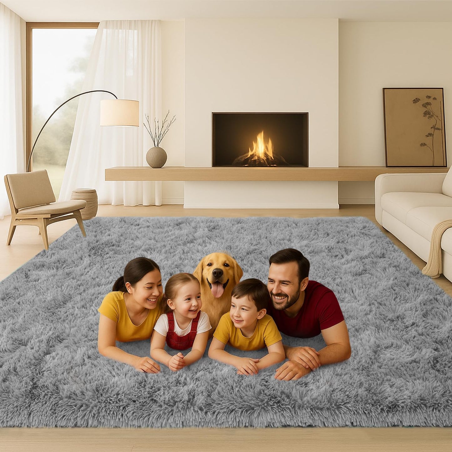 Mtandyx 8x10 Area Rugs Living Room, Gray Plush Fluffy Bedroom Rugs, Non-Slip Upgraded Indoor Thick Soft Rug, Modern Plush Carpet Suitable for Kids Home Decor Aesthetics Dorm.