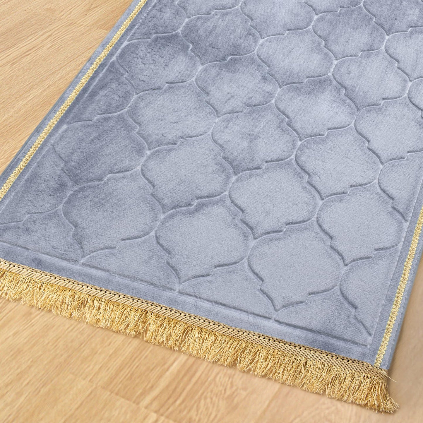 YAZEIN Muslim Prayer Rug with Tasbih Prayer Beads, Soft Memory Foam Prayer Matt Islam, Padded Islamic Prayer Mat Thick for Men and Women, Janamaz, Sajadah (25.6" x 43.3", Grey)
