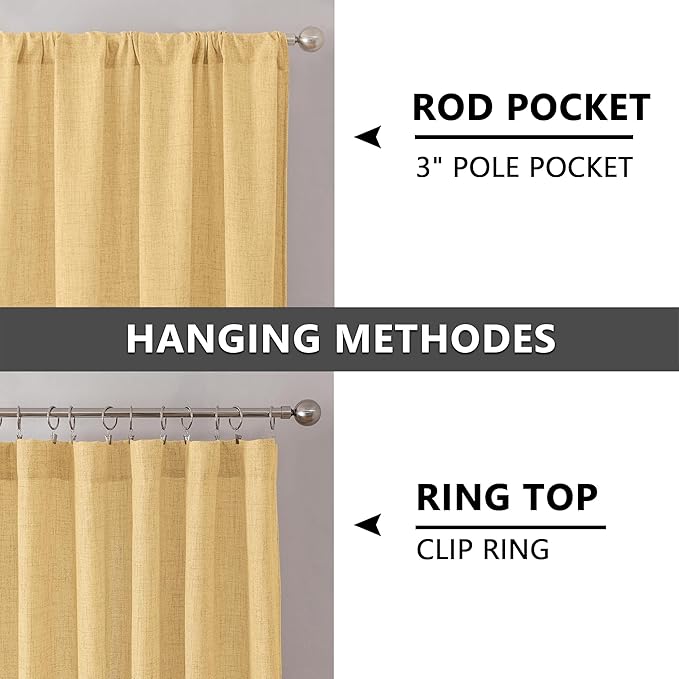 Tollpiz Linen Curtain Bedroom Rod Pocket Semi Sheer Curtains Burlap Light Filtering Thick Linen Drape for Living Room, 38 x 84 inches Long, Beige, Set of 2 Panels