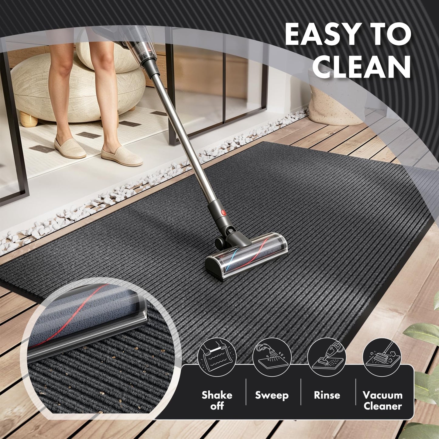 Bathway Front Door Mat 3' x 5' Indoor Outdoor Doormat Heavy Duty Commercial Rugs for Entryway, Waterproof & Mud-Scraping Floor Mat Low Profile, Grey Non-Slip Entry Mat for Office Industrial Garage