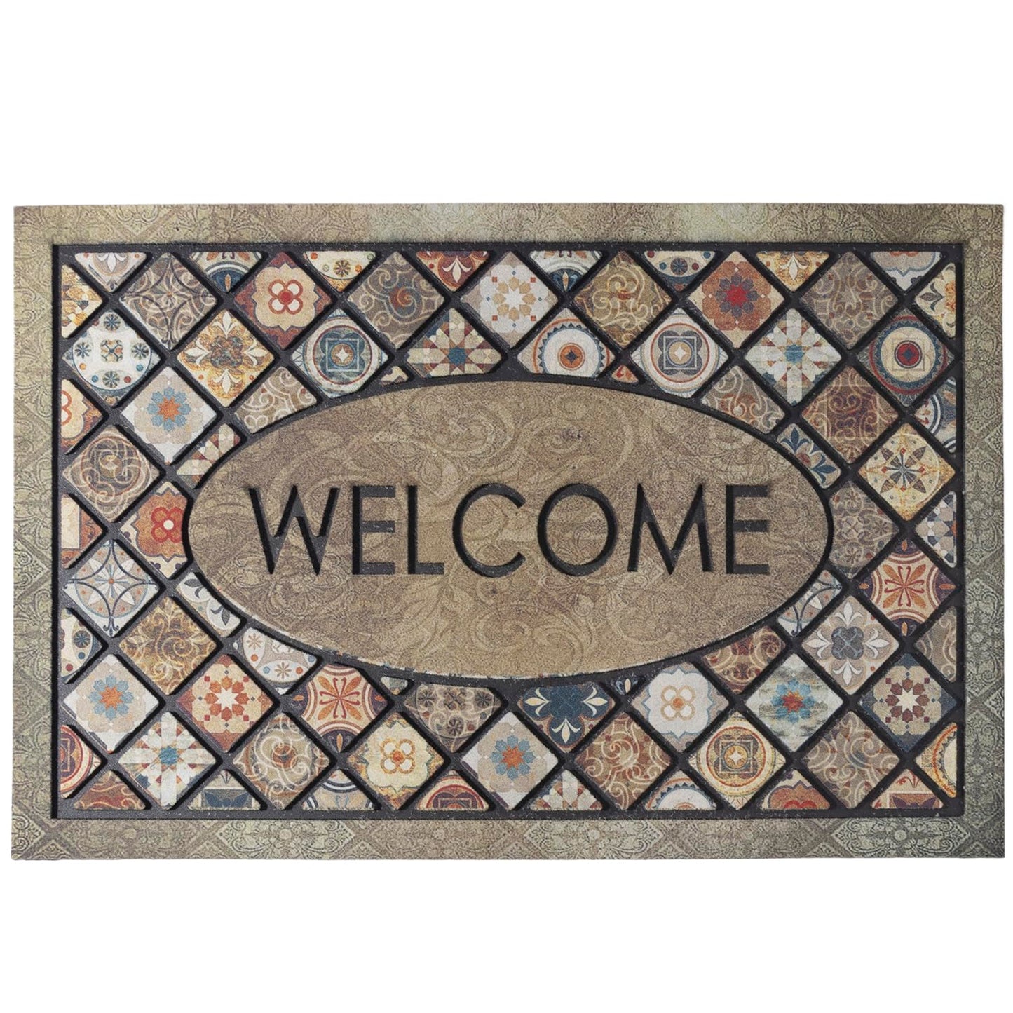 DWKKX Durable Welcome Door Mats 24”x36” Large Front Door Mat Heavy Duty Outdoor Mat for Home Entrance Non-Slip Rubber Outside Door Mat Entryway Floor Mats，Flower