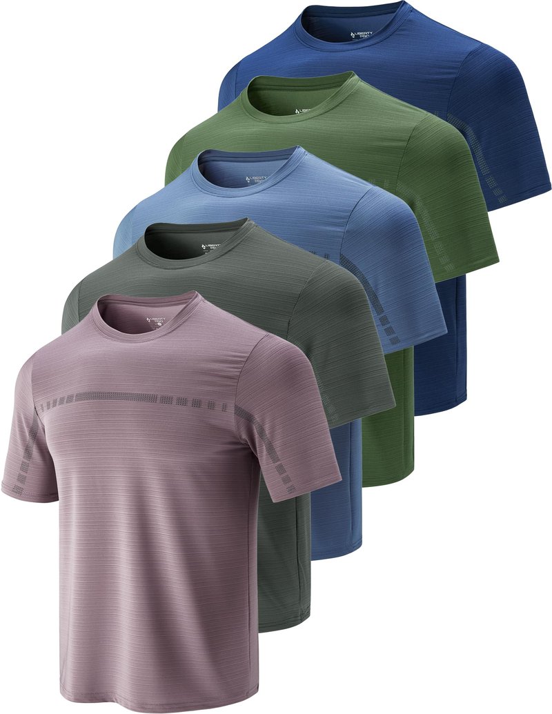 5 Pack Men’s Active Quick Dry Crew Neck T Shirts | Athletic Running Gym Workout Short Sleeve Tee Tops Bulk (Set 12, Large)