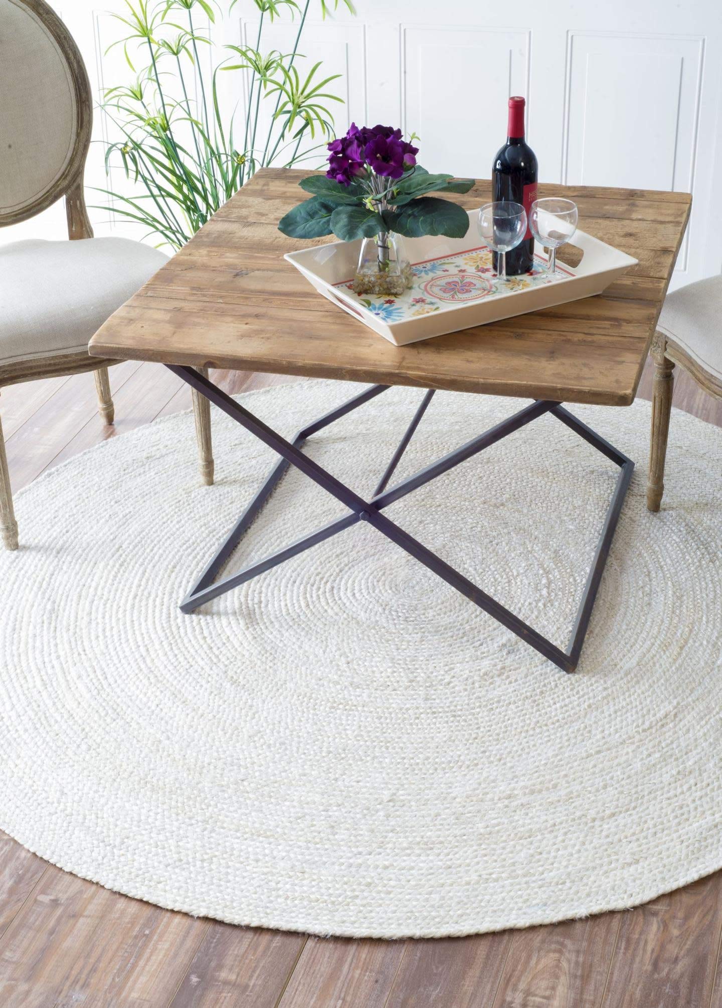 nuLOOM 4 Square Rigo Jute Hand Woven Area Rug, Off White, Solid Farmhouse Design, Natural Fiber, For Bedroom, Living Room, Dining Room, Hallway, Office, Kitchen, Entryway