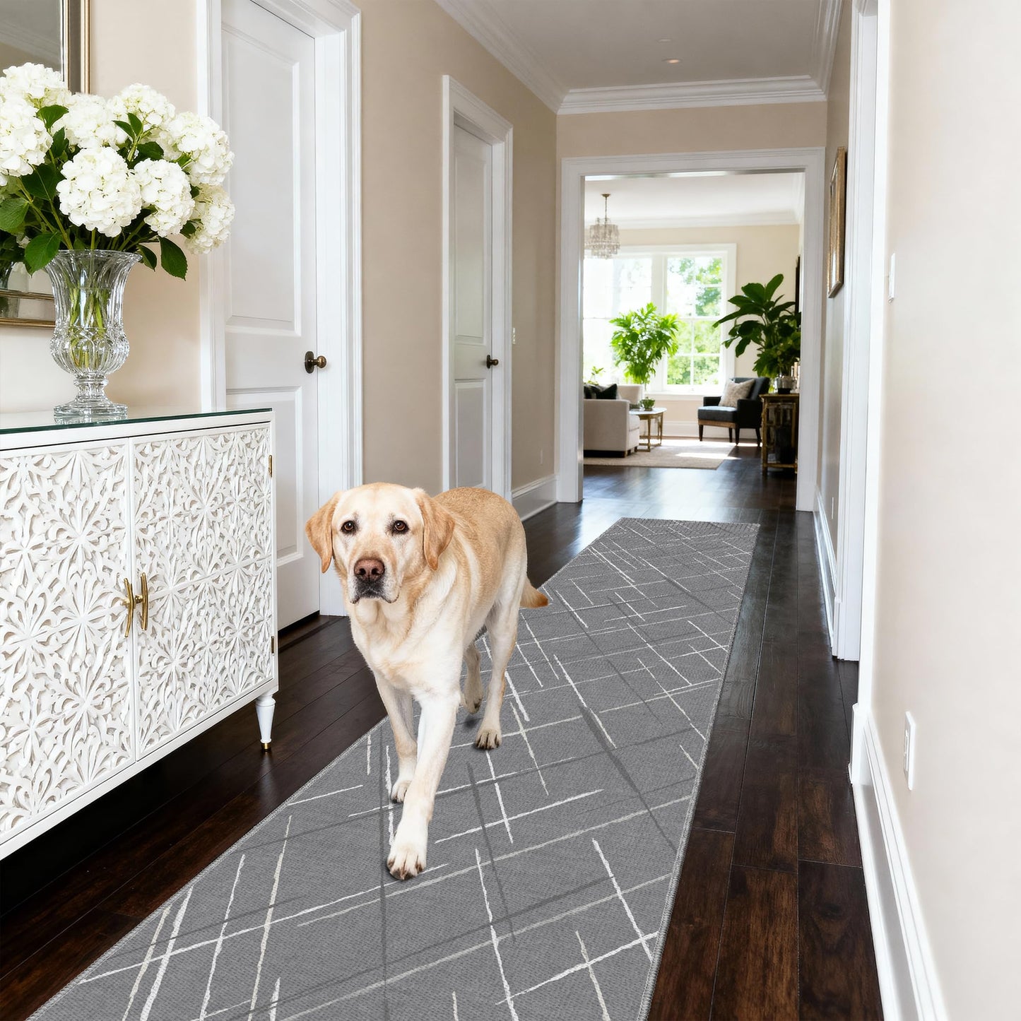 TTelephant Gray Runner Rug Ultra Non-Slip 2x10 Long Hallway Rugs Washable Modern Tear and Stain Resistance No Pile Lightweight Modern Rug Runners for Entryway, Kitchen, Walkway, Entrance, Gray
