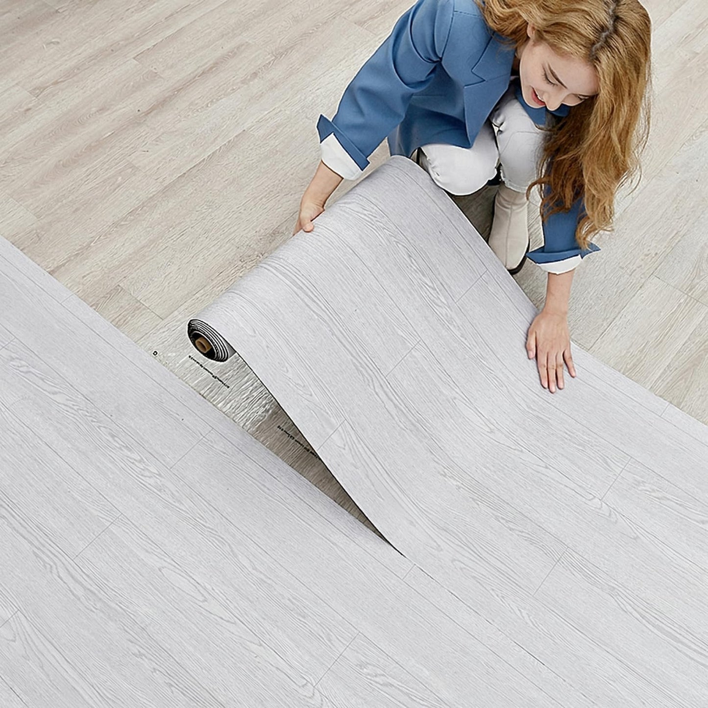 2 Rolls 23.6''x10FT Vinyl Flooring Roll 38.75 sq.ft: Peel and Stick Floor Tiles Self-Adhesive Durable Waterproof Wood Grain Large Plank for Living Room, Bedroom, Bathroom(Paleish Grey‌, 23.6''x10FT)
