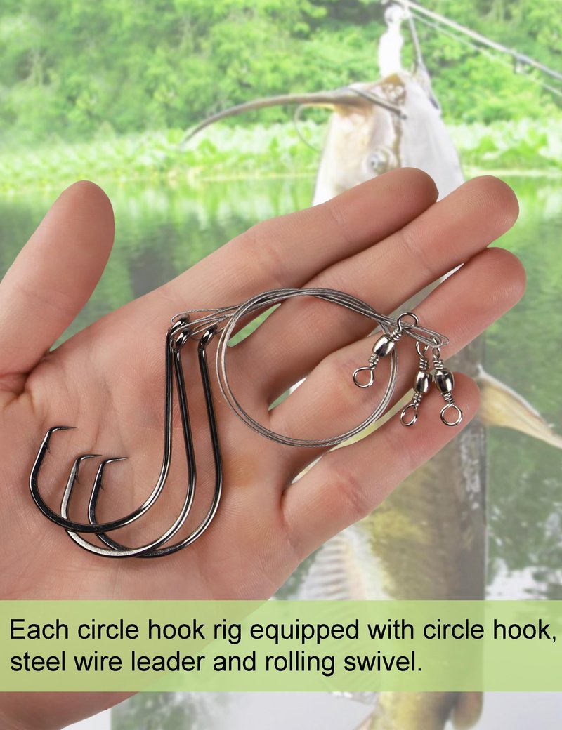YVUDW Pre-Rigged Fishing Hooks with Steel Wire Leader, Saltwater 30pcs Catfish Octopus Hooks Rig Anti-Bite Stainless Steel Trace Trout Hooks